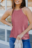 Pink Solid Color Crew Neck Tank Top