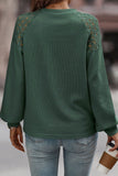 Green Lace Long Sleeve Textured Pullover