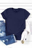 Blue Solid Color Crew Neck Tee