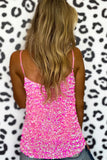 Pink Sequin Adjustable Straps Tank Top