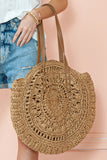 Camel Bohemian Straw Woven Round One Shoulder Bag