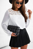 White Lace Patch Sheer Flounce Sleeve Blouse