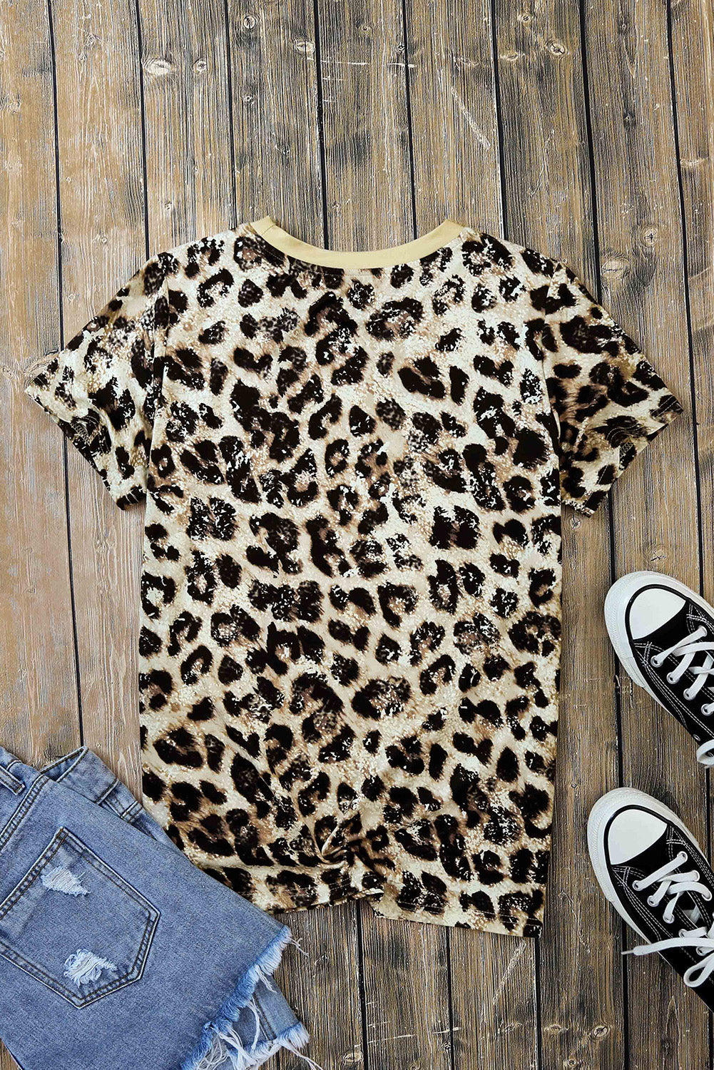 Leopard Bleached O-neck T Shirt