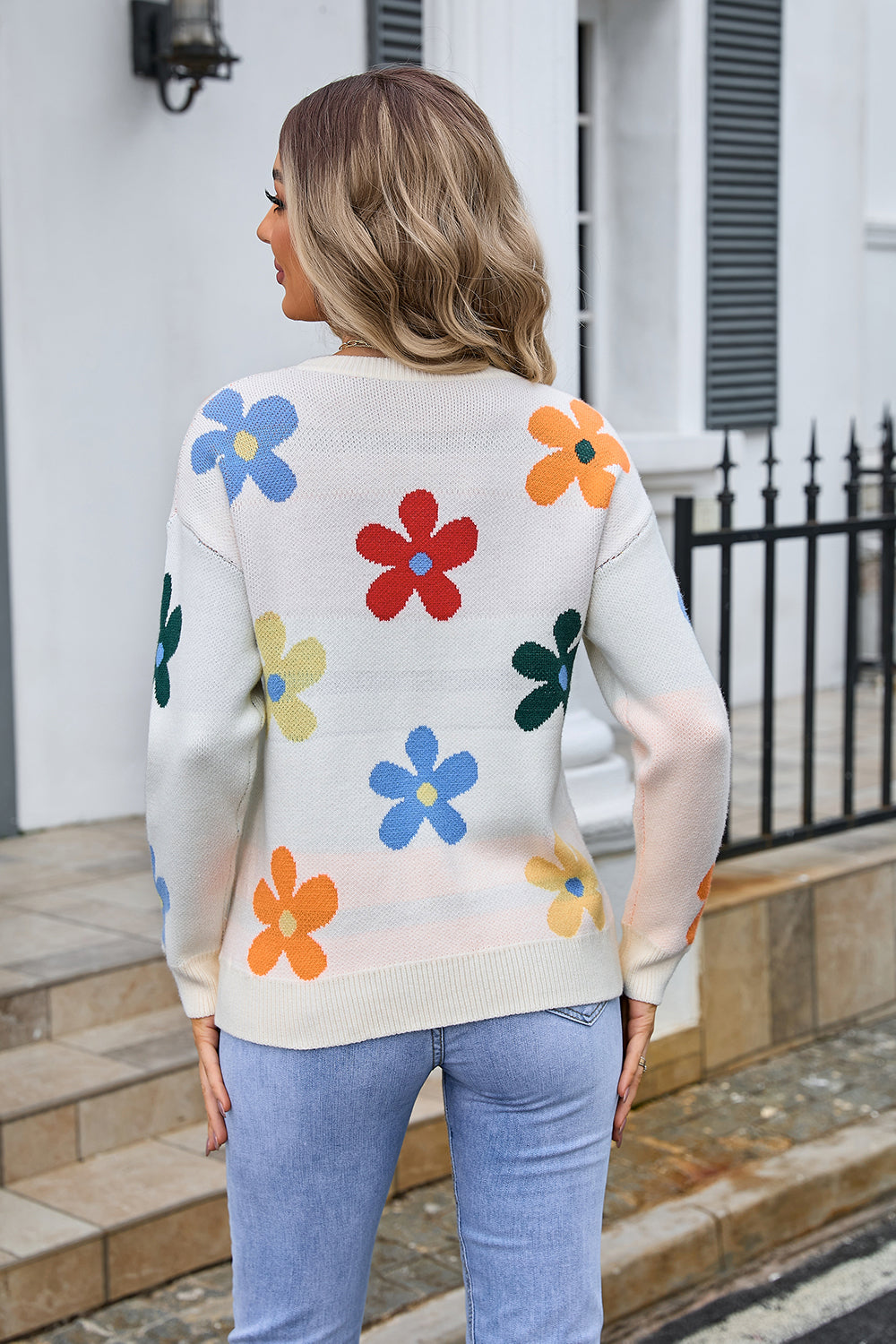 Long Sleeve Sweaters Tops for Women Floral