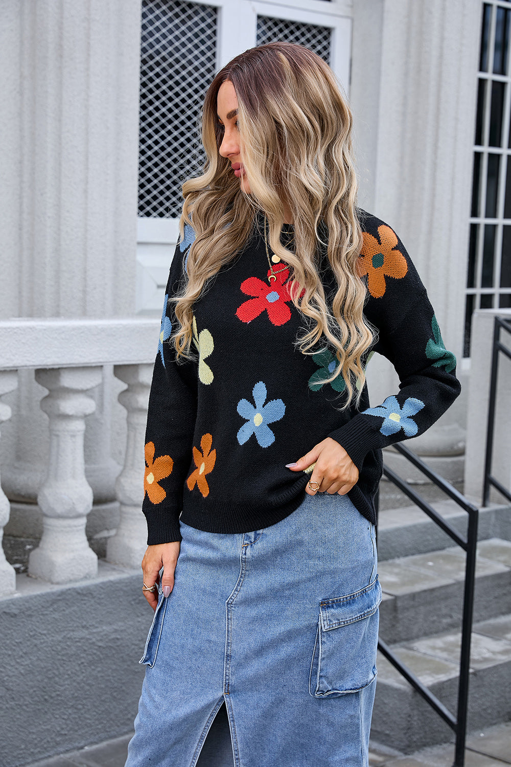 Long Sleeve Sweaters Tops for Women Floral