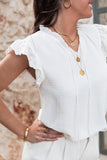 White Embroidered Ruffle Trim Textured Blouse