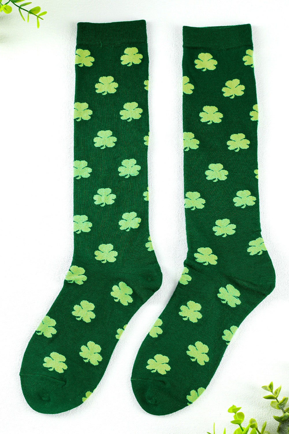 Dark Green St Patricks Clover Print Tube Socks