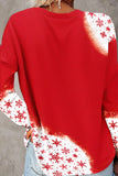 Fiery Red Snowflake Bleached Print Long Sleeve T Shirt