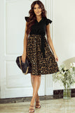 Black Flutter Sleeve Bodice Splicing Leopard Print Dress