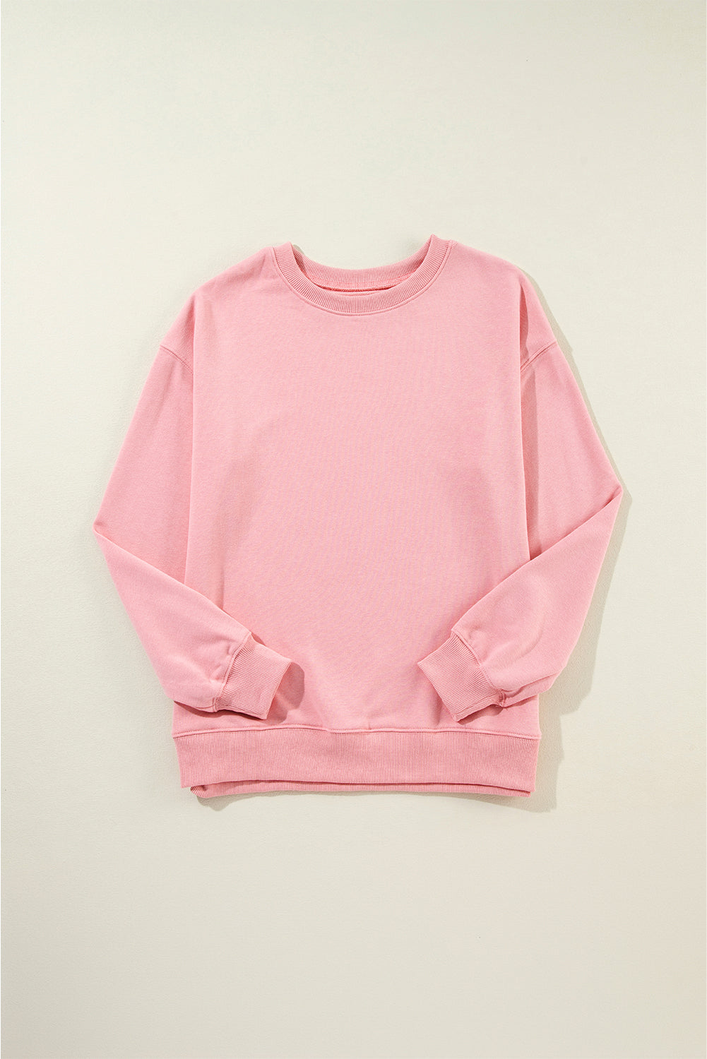 Pink Solid Classic Crewneck Pullover Sweatshirt