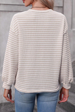 Khaki Stripe Round Neck Drop Shoulder Long Sleeve Top