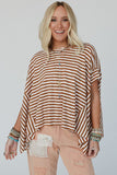 Khaki Stripe Batwing Sleeve Crewneck Oversized Top