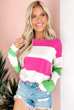 Rose Red Colorblock Striped Drop Shoulder Long Sleeve Top