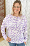 Purple Leopard Print Boat Neck Drop Shoulder Waffle Knit Plus Size Top