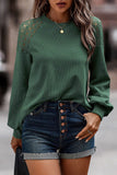 Green Lace Long Sleeve Textured Pullover