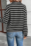 Black Stripe Textured Quarter Zip Collar Long Sleeve Top