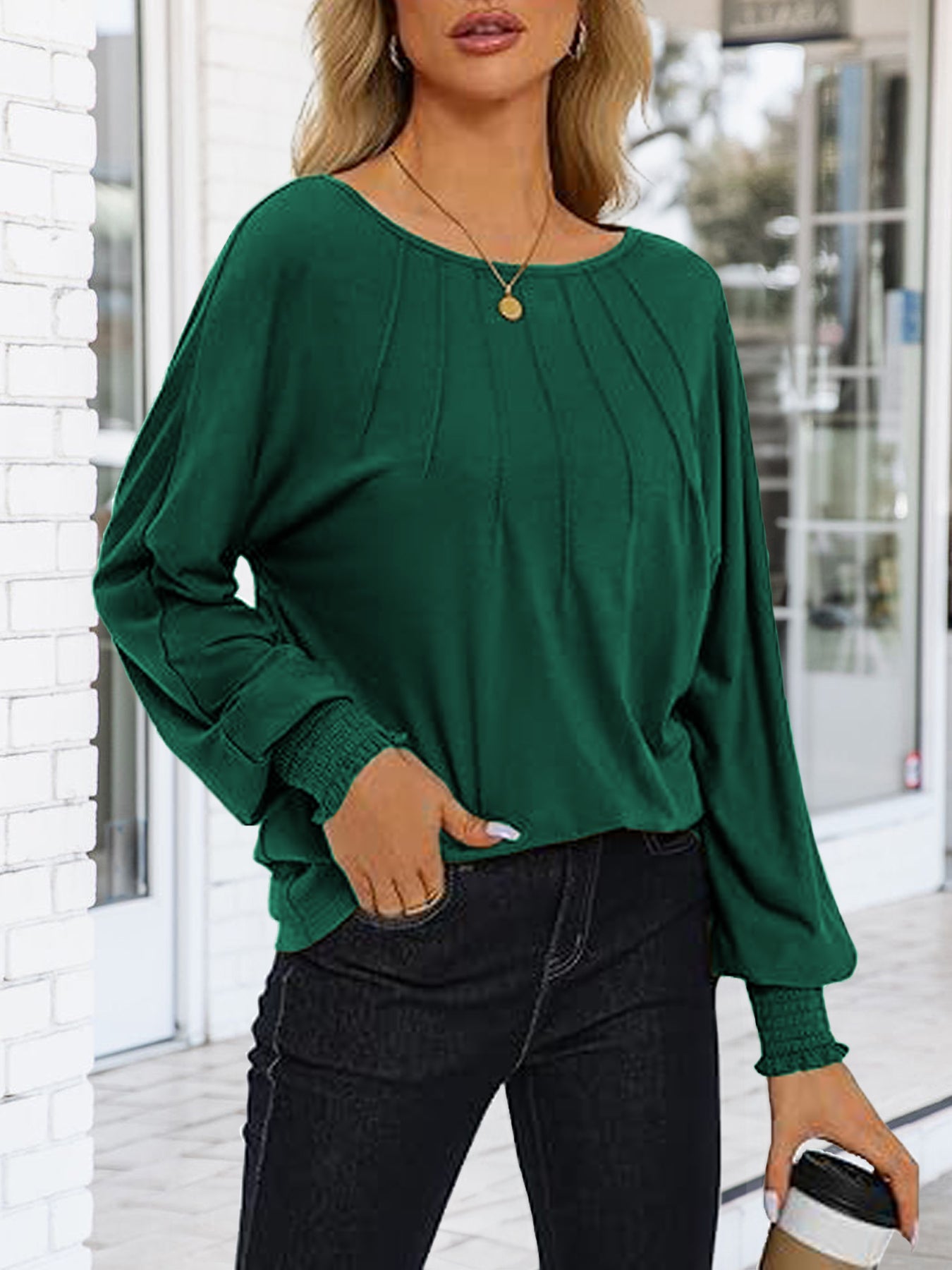 Women's Tunic Tops Pleated Crew Neck Shirts