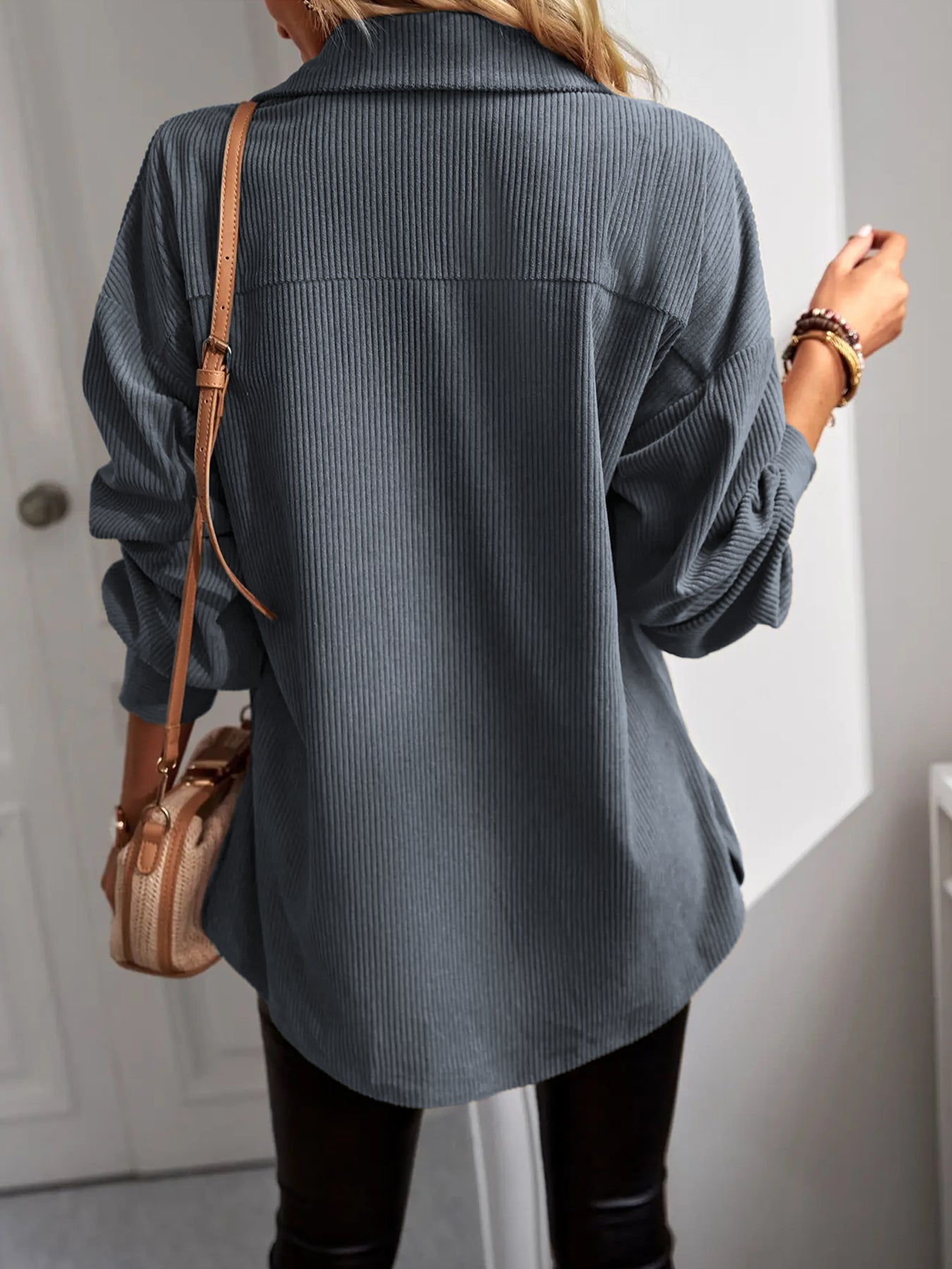 Women Casual Coat Long Sleeve Shacket Shirts Jacket with Pockets