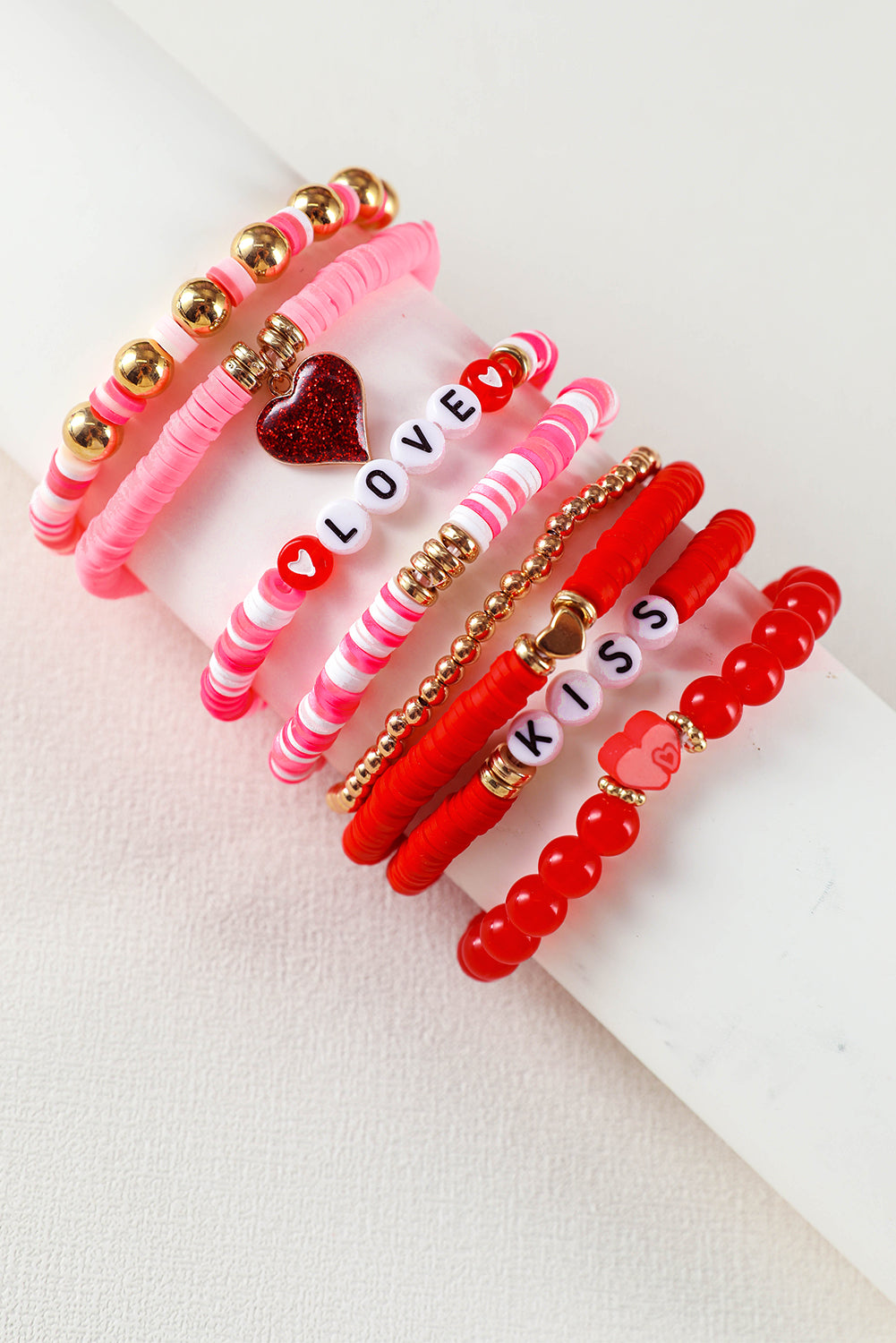 Pink Valentines LOVE XOXO Heart Shape Beaded Bracelet Set