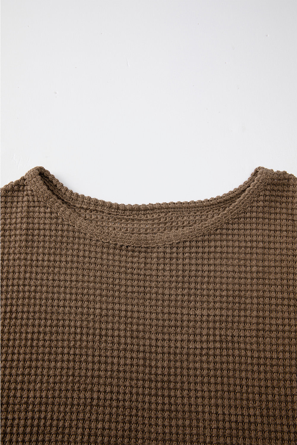 Dark Brown Waffle Knit Drop Shoulder Long Sleeve Top