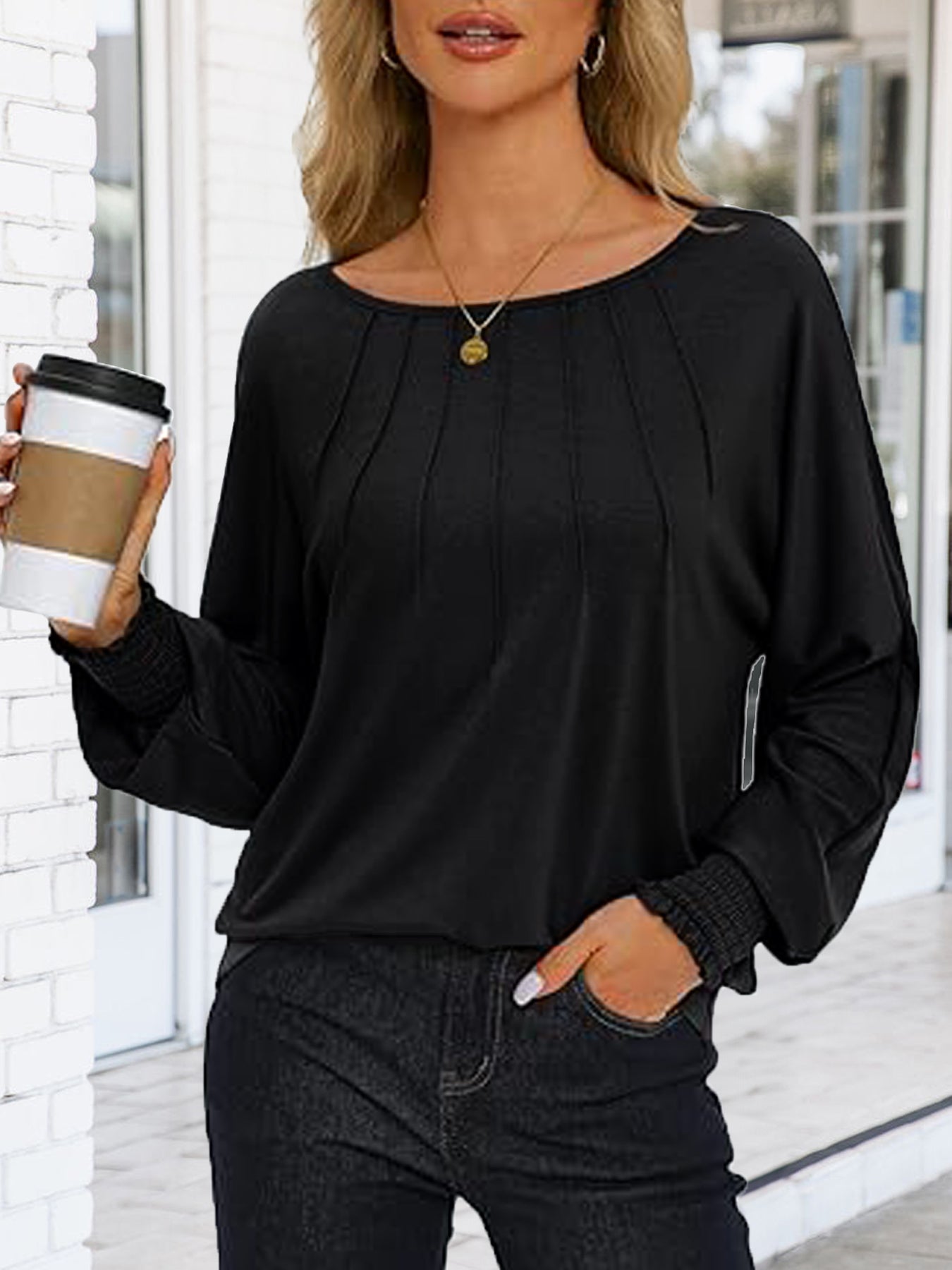 Women's Tunic Tops Pleated Crew Neck Shirts