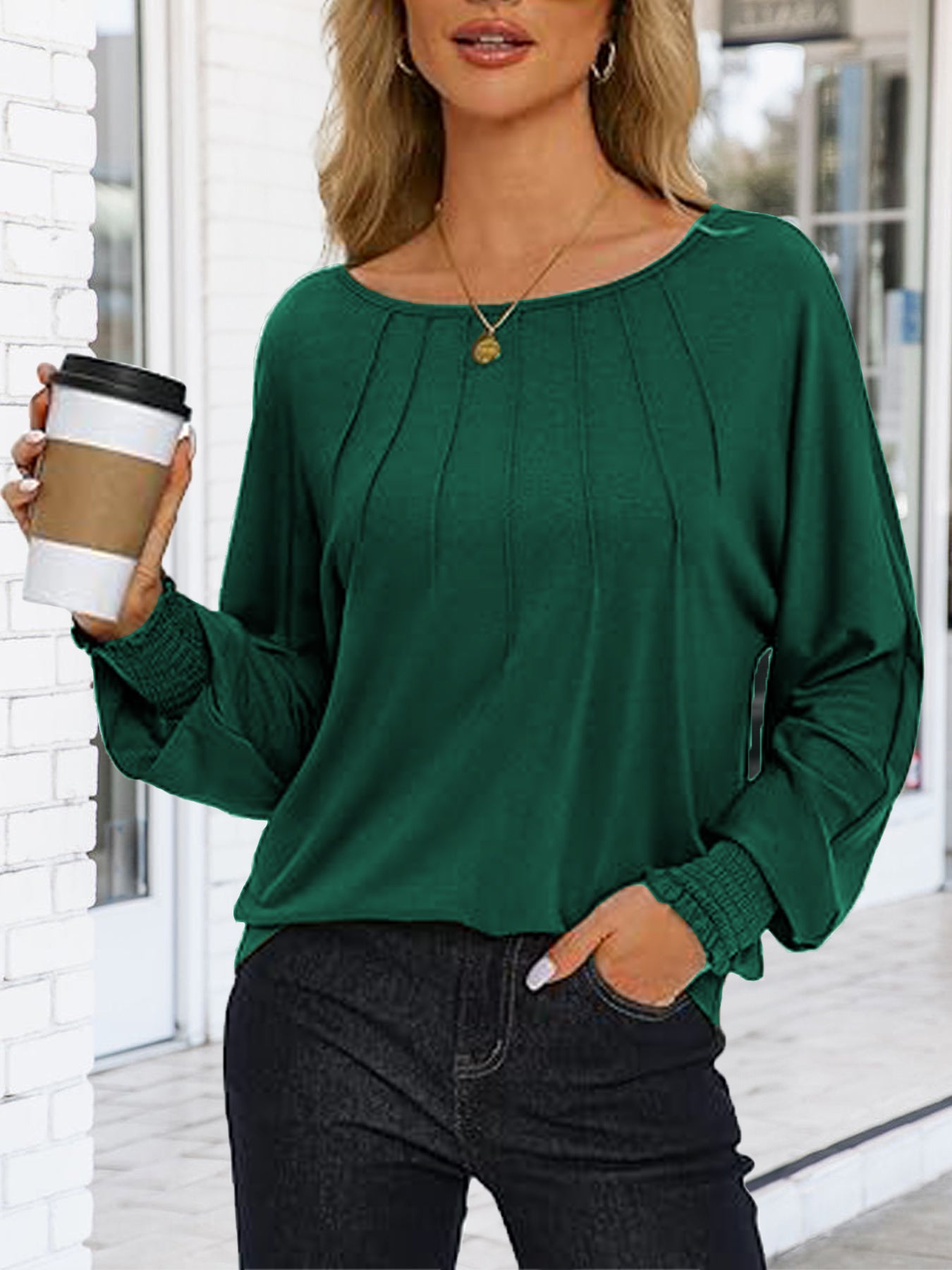 Women's Tunic Tops Pleated Crew Neck Shirts