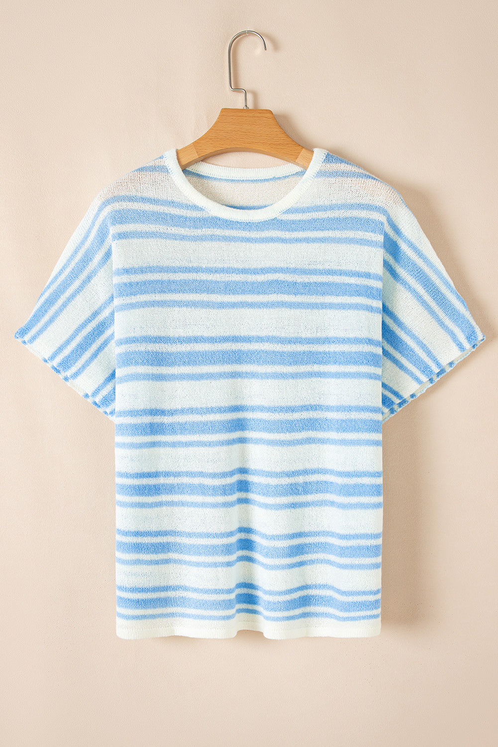 Sky Blue Stripe Boxy Fit Wide Sleeve Sweater T Shirt