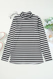 Black Striped Print Textured Knit Long Sleeve Tee