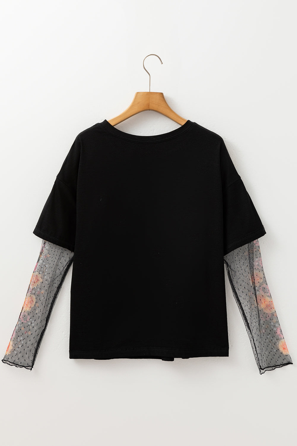 Black Faux Two Piece Floral Long Sleeve Patchwork Tee