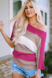 Rose Contrast Stripe Knit Half Sleeve Sweater