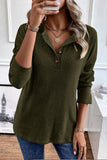 Jungle Green Rib Textured Henley Knit Top