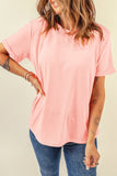 Pink Casual Plain Crew Neck Tee