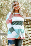 Green Plus Size Colorblock Pullover Top