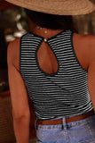 Black Striped Print Ribbed Knit Sleeveless Top