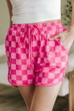 Rose Checkered Drawstring Elastic Waist Casual Shorts