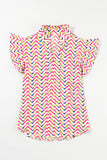 Multicolour Chevron Print Ruffled Sleeve Blouse