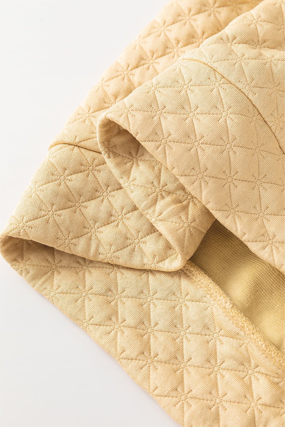 Khaki Split Neck Quilted Long Sleeve Top