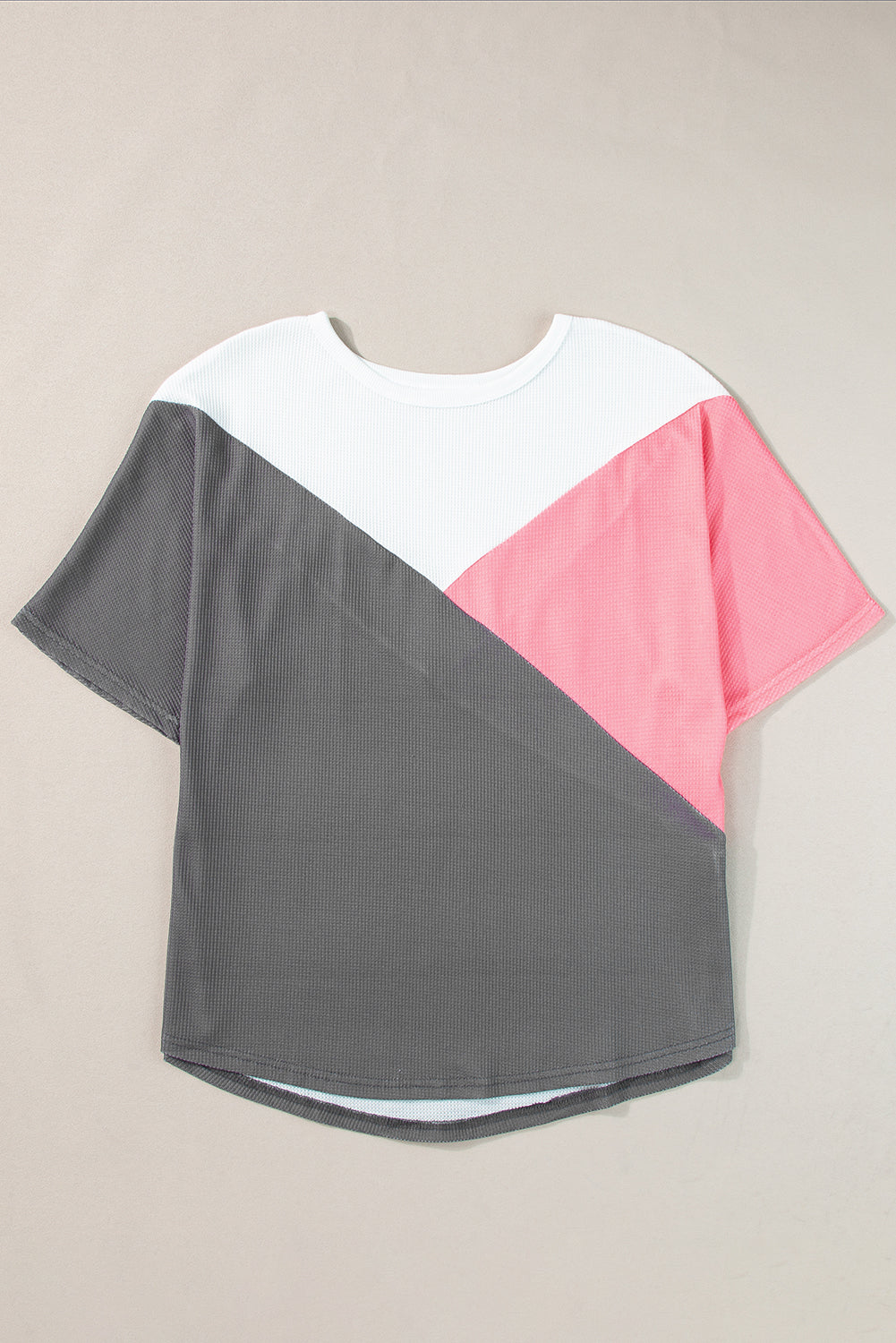 Strawberry Pink Colorblock Waffle Knit Half Sleeve T Shirt