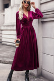 Womens V Neck Velvet Cocktail Party Wedding Dress