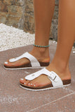 White Vintage Buckle PU Leather Thong Slippers