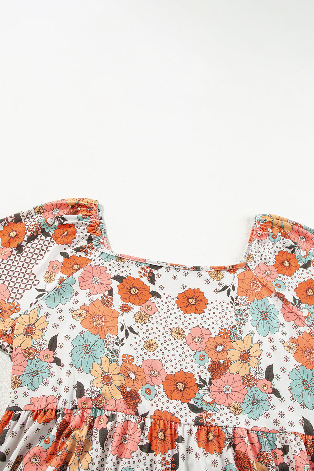 Khaki Plus Size Flower Print Square Neck Peplum Blouse