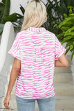 Rose Zebra Pattern V Neck Short Sleeve Blouse