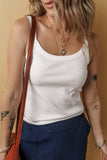 White Solid Color Ribbed Knit Scoop Neck Tank Top