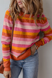 Women Color Block Ribbed Edge Round Neck Sweater