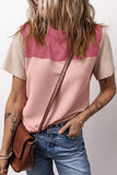 Pink Rib Textured Colorblock T Shirt