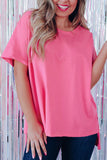 Rose Red Sequined Fringe Wing High-low Hem T-shirt