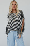 Black Stripe Batwing Sleeve Crewneck Oversized Top