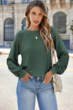 Green Lace Long Sleeve Textured Pullover