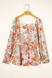 Khaki Plus Size Flower Print Square Neck Peplum Blouse