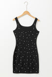 Black Pearl Beaded Sleeveless Square Neck Bodycon Dress